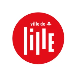 Logo de la ville de Lille dans un cercle rouge avec le texte blanc.