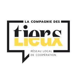 Logo de La Compagnie des Tiers Lieux, réseau local de coopération, avec un texte en noir et jaune dans un cadre noir.